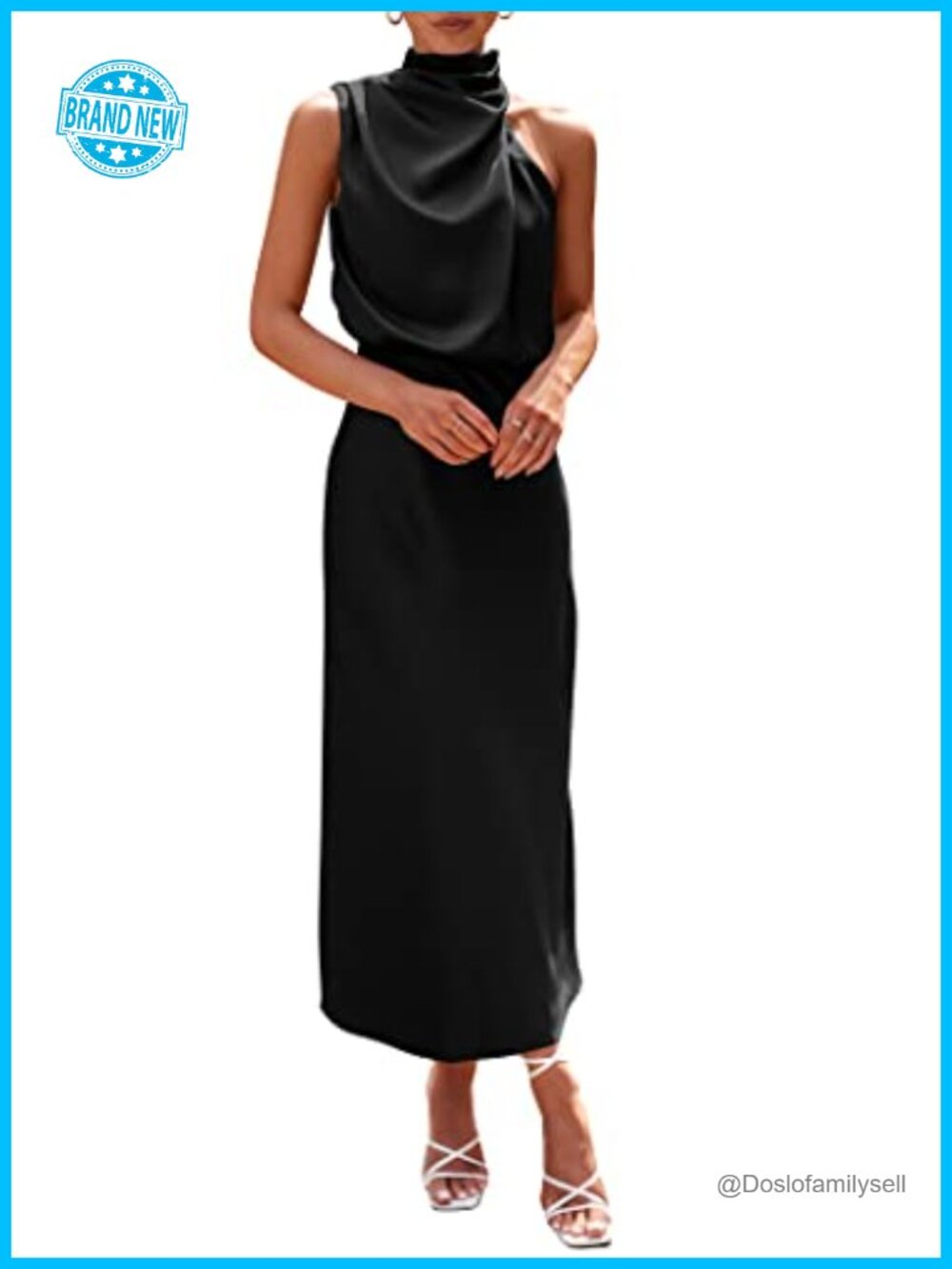 Satin Maxi Dress Mock Neck Sleeveless Cocktail Party Formal